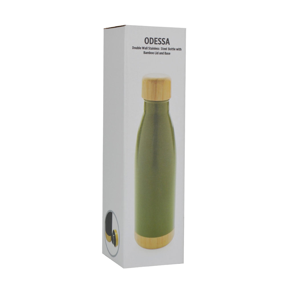 ODESSA - Giftology Double Wall Stainless Bottle with Bamboo Lid and Base - Green