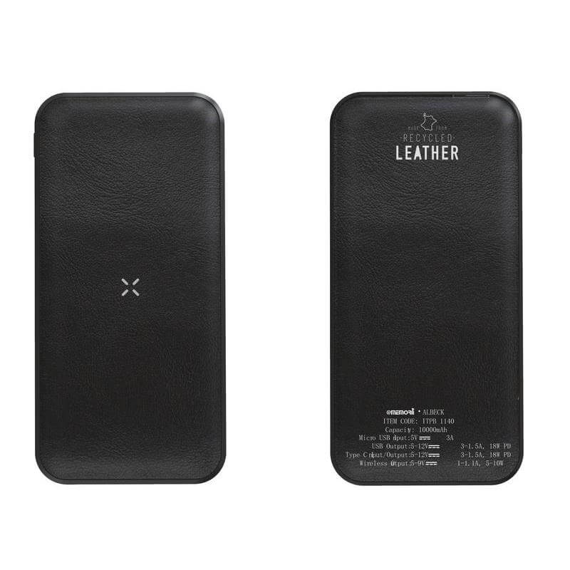 ALBECK - Recycled Leather 10000mAh PD Powerbank - Black/Black