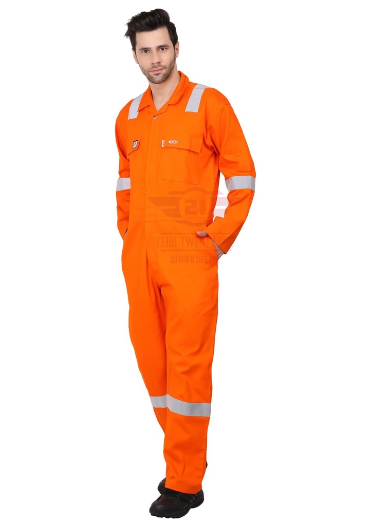 Port Flame Coverall
Color: Orange 
Fabric: 100% Cotton Pyrovatex Treated
GSM: 230