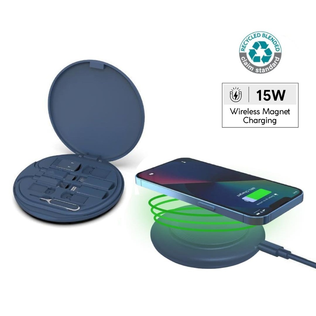OSLO Mag - @memorii Recycled 15W Magnetic Wireless Charger Multicable Set - Blue