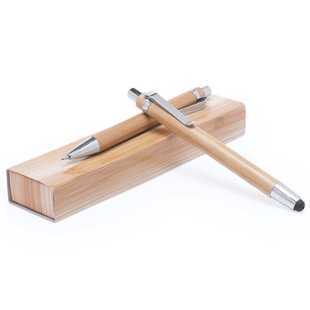Set Of Bamboo Push-up Mechanism Ball Pen And Mechanical Pencil