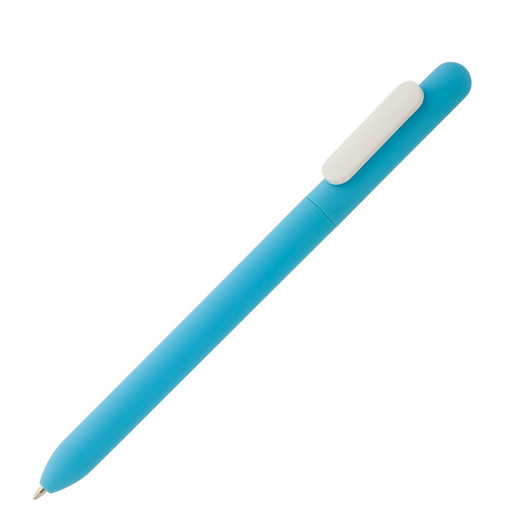 TORCY - Rubberized Pen With Sliding Clip - Aqua Blue