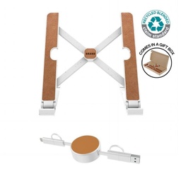 [MTST 1168] BRELA - @memorii Set of Recycled Laptop Stand and retractable cable - White